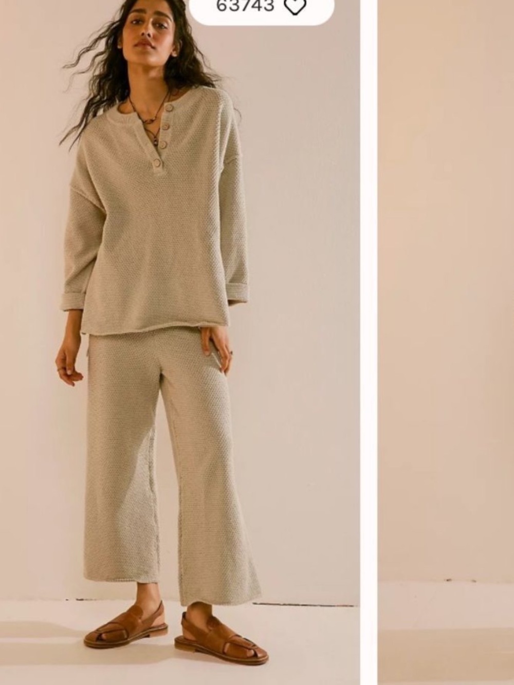 Revolve Free People BEACH Hailee SET Tan Alfalfa Waffle Knit Thermal Loungewear